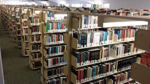 Library shelves as seen from above the stacks.