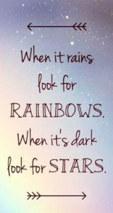 Word-art that says, "When it rains look for rainbows. When it's dark look for stars."