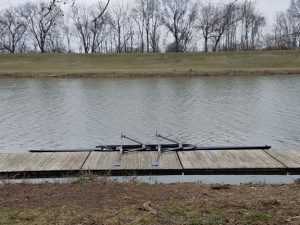 Double scull at the dock on a gray February afternoon.