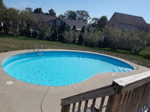 Backyard swimming pool on a sunny day.