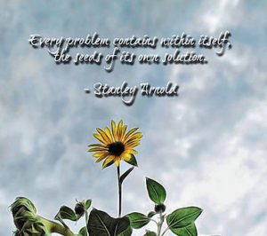 Word-art that says "Every problem contains within itself the seeds of its own solution." -Stanley Arnold