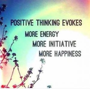 Word-art that says "Positive thinking evokes more energy, more initiative, more happiness."