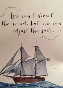 Word-art that says "We can't direct the wind, but we can adjust the sails."