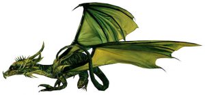 Green dragon in side view.