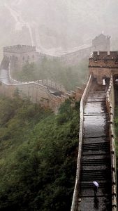 The Great Wall of China on a rainy day.