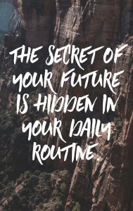 Word-art that says "The secret of your future is hidden in your daily routine."