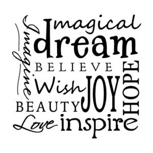 Word-art with a cloud of words like "magical" and "inspire."