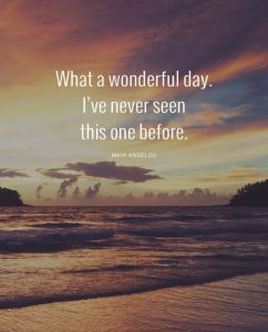 Word-art that says, "What a wonderful day. I've never seen this one before." -Maya Angelou