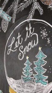 Chalkboard word-art that says, "Let it snow."