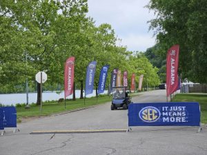 Photo of banners at the Spring 2025 SEC women's rowing championship.
