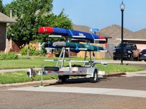 Photo of boat trailer parked on street in Oklahoma City.
