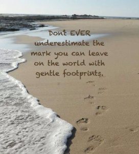 Word-art that says, "Don't ever underestimate the mark you can leave on the world with gentle footprints."