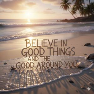 Word-art that says, "Believe in good things and the good around you."