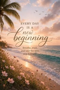 Word-art that says, "Every day is a new beginning. Breathe, trust, and take the next step forward."