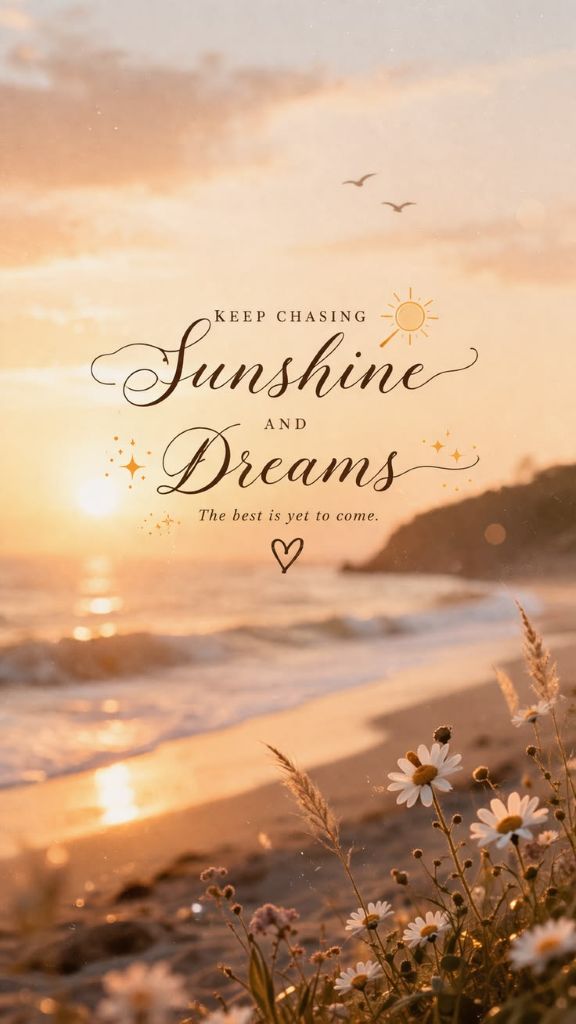 Word-art that says, "Keep chasing sunshine and dreams. The best is yet to come."